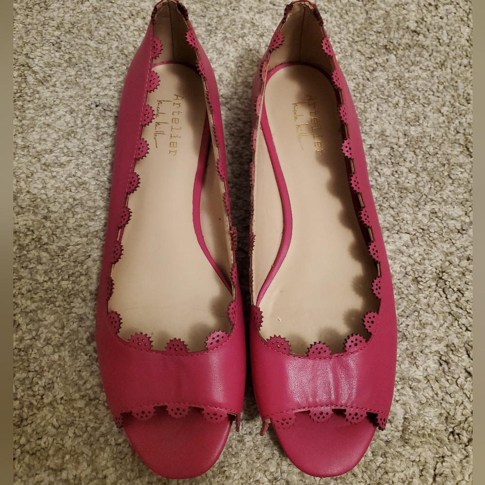 Pink Scalloped Women's Peeptoe Flat Shoes